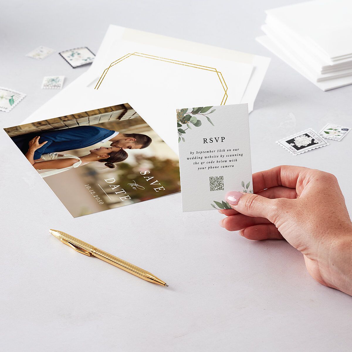 Eucalyptus Frame QR Code RSVP Cards — view 4