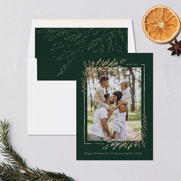 Exquisite Holiday Holiday Cards Gold Dark Green Signature Blank Portrait Standard