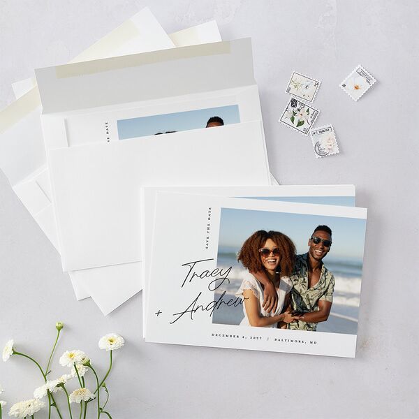 Simply Signed Save the Date Cards Pure White Signature smooth Blank No