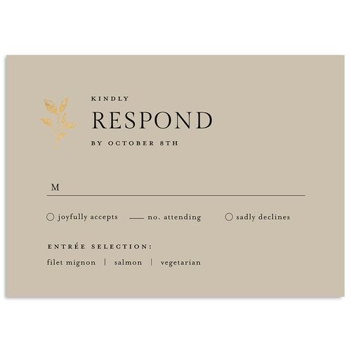 Elegant Botanical Initials Foil  Wedding Response Cards Licorice Gold Signature Standard