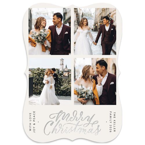 Christmas Grid Holiday Cards Silver Champagne Signature Blank Portrait  Bracket