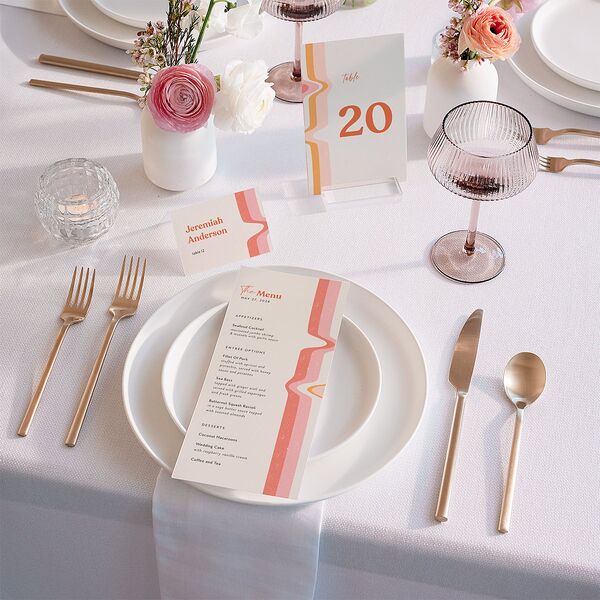 Groovy Lines Place Cards Coral Pink Signature