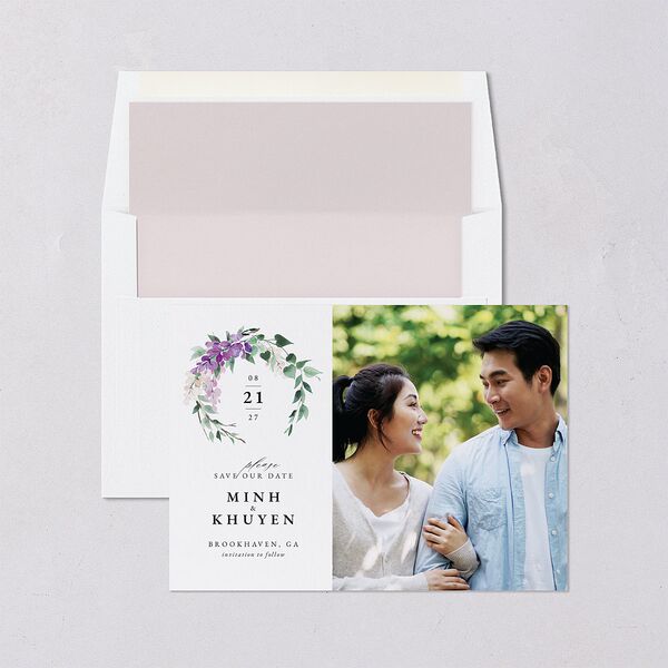 Romantic Wisteria Save The Date Cards Purple Petal Signature smooth Blank No Rounded