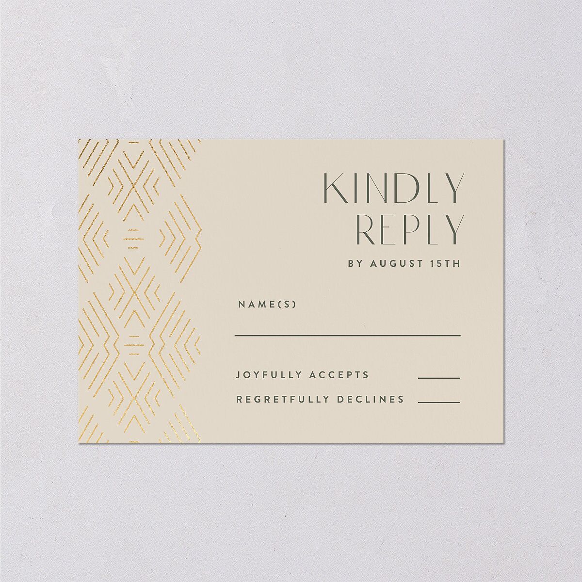Boho Texture Wedding Response Cards Gold Deep Olive Signature