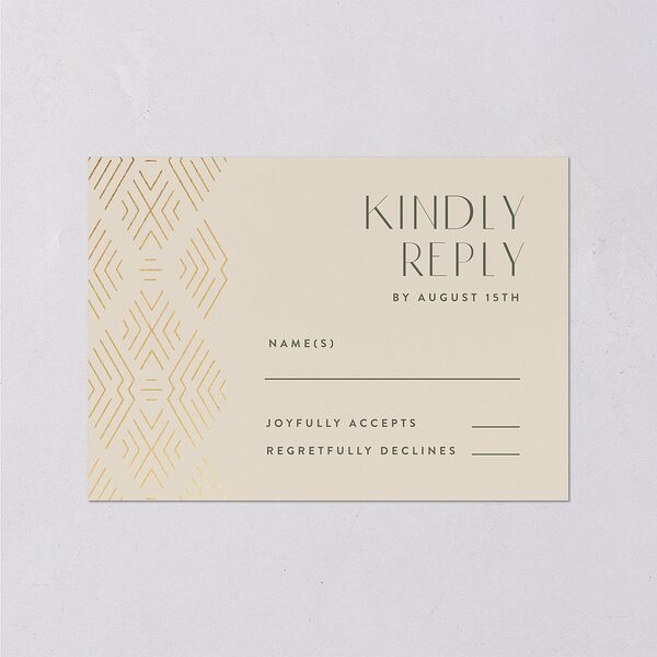 Boho Texture Wedding Response Cards Gold Deep Olive Signature