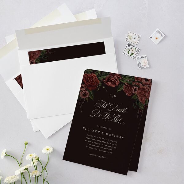 Dark Gothic Roses Wedding Invitations Burgundy Signature Blank No Standard