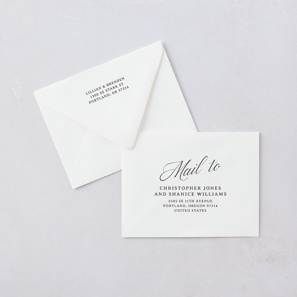 Technicolor Calligraphy Photo Save the Date Petite Card Euro Envelopes White Pure White Both Recipient and Return Addresses Luxe Signature