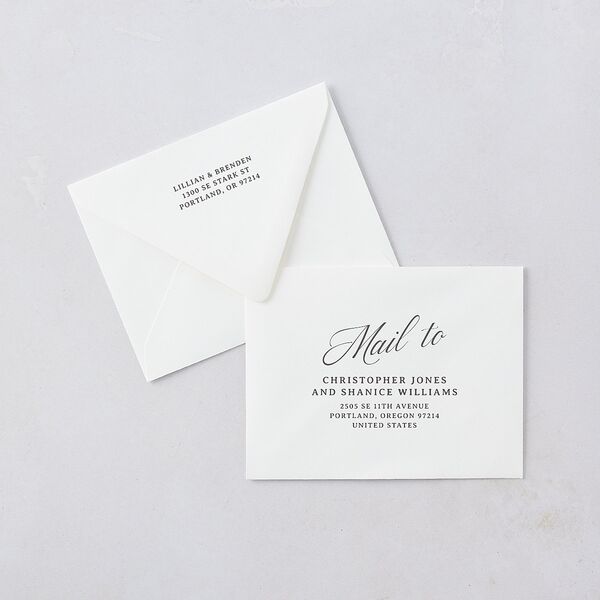 Technicolor Calligraphy Photo Save the Date Petite Card Euro Envelopes White Pure White Both Recipient and Return Addresses Luxe Signature