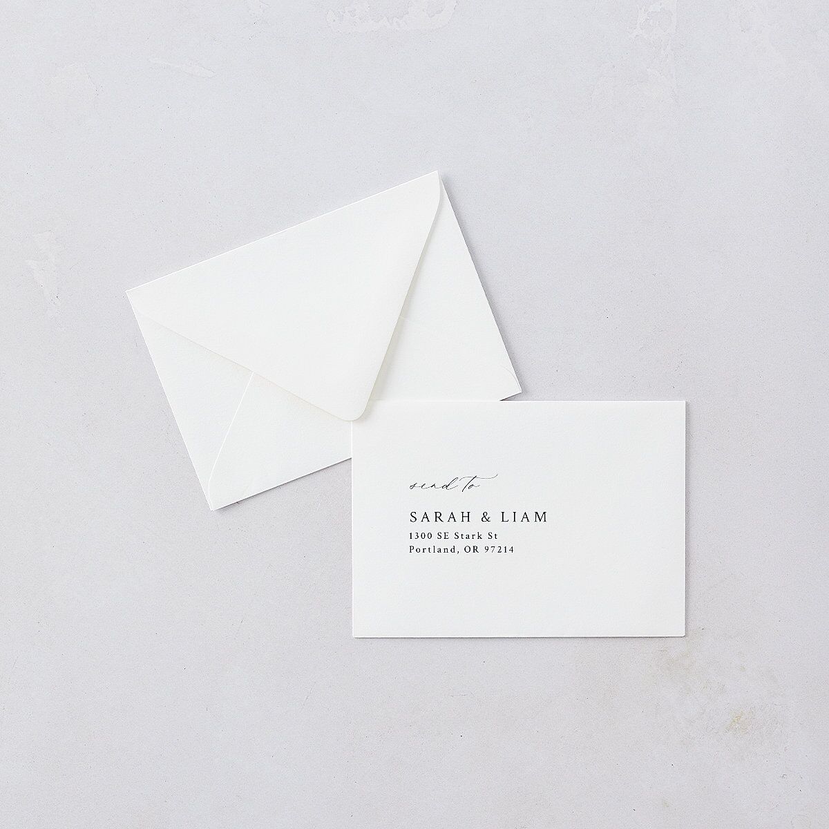 Elevated Minimalist Ampersand Response Card Euro Envelopes White Navy Return Address Luxe