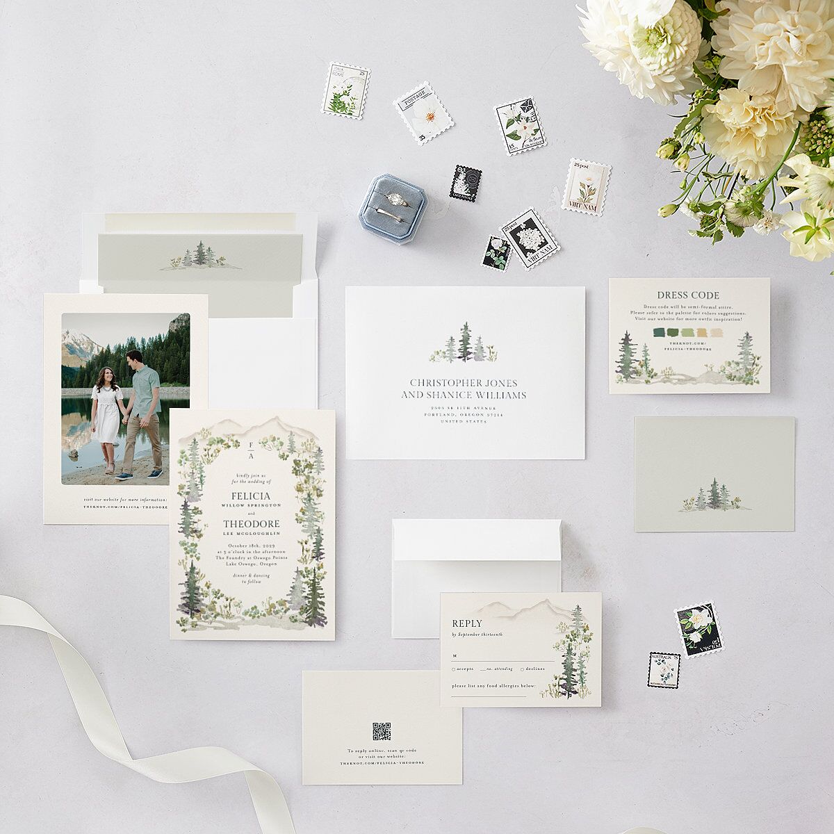 Elegant Mountain Border Wedding Invitations Meadow Signature Blank No Standard
