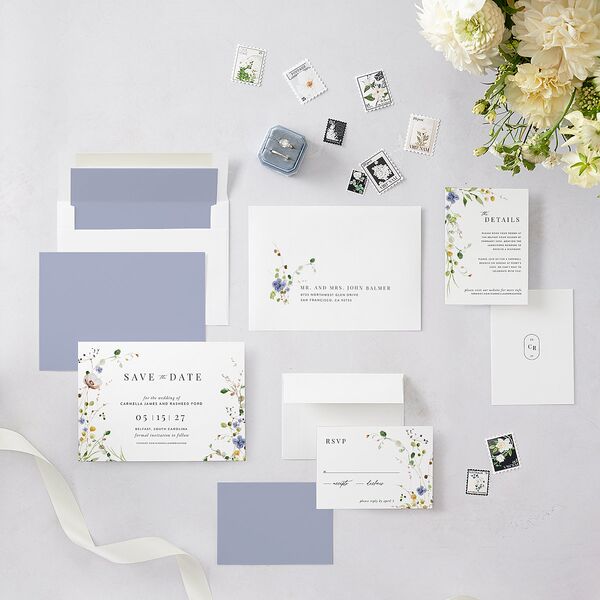 Delicate Wildflower Save The Date Cards Pure White Signature smooth Blank No Standard