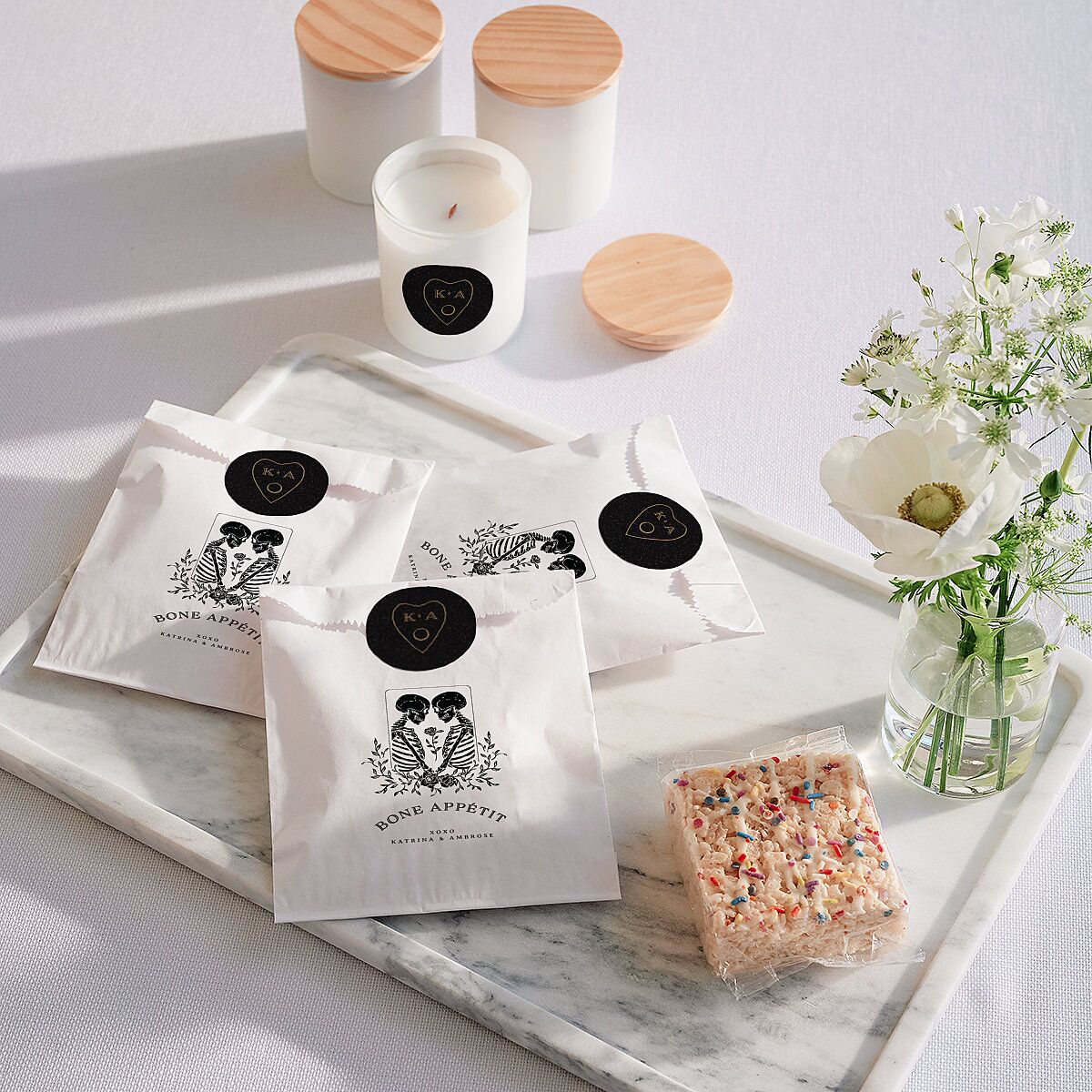 Skeleton Spirits Wedding Day Paper Favor Bags White Licorice Wax-Lined Food Safe Paper