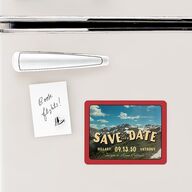 Retro Destination Postcard Inspired Save The Date Magnets Red Clay Magnet Paper