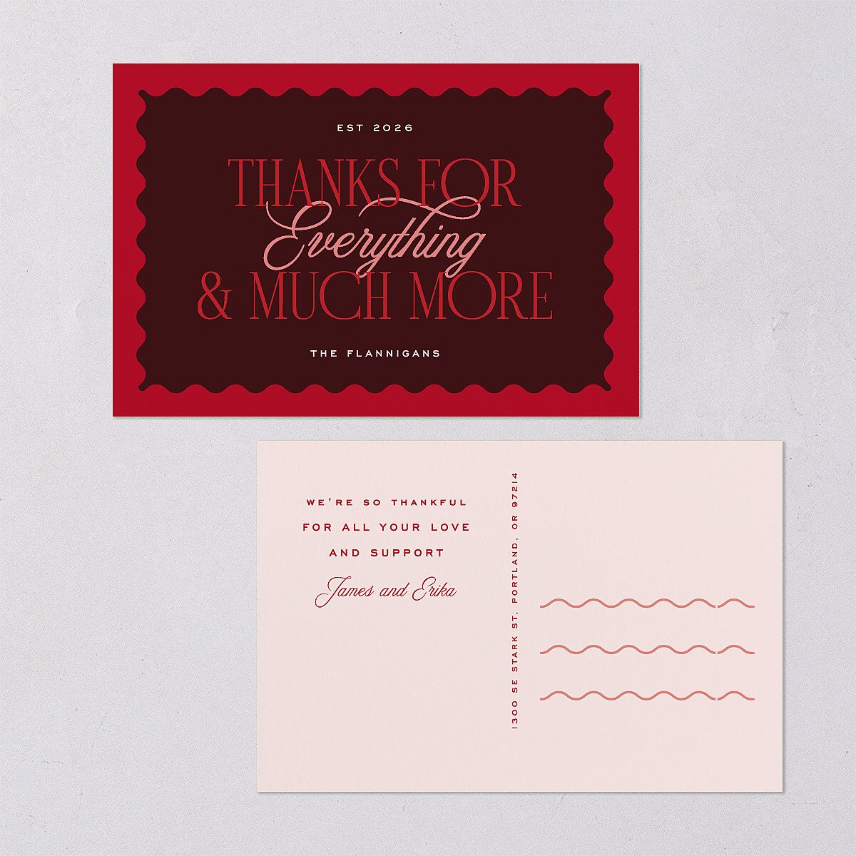 Most Wonderful Greeting Thank You Postcards Maroon