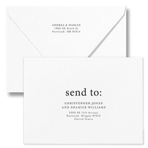 Timeless Photo Trio Save The Date Card Euro Envelopes White Linen Both Recipient and Return Addresses Luxe Signature