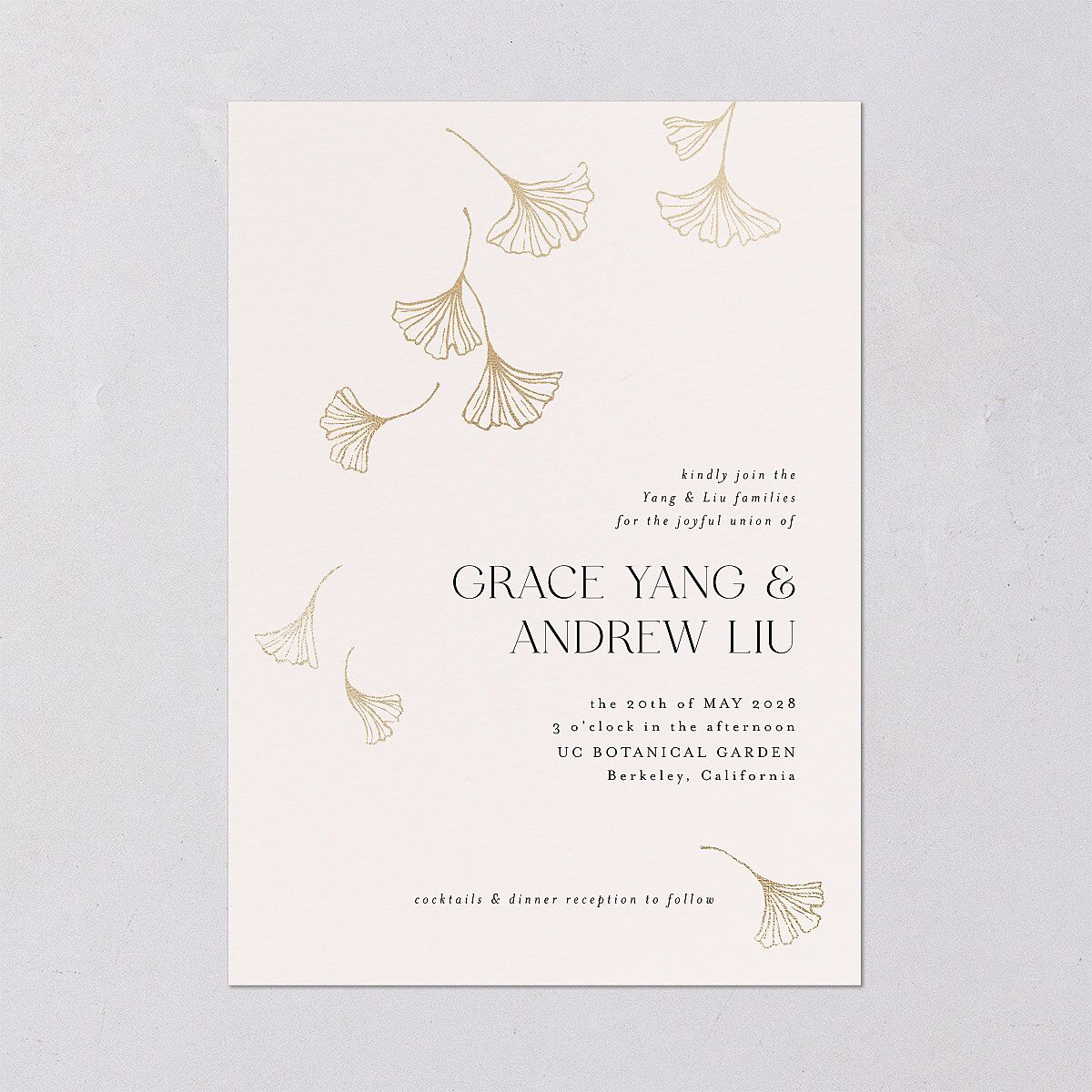 Ginkgo Leaves Wedding Invitations Gold Peony Signature Blank No Standard