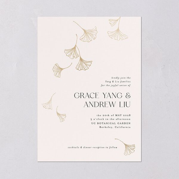 Ginkgo Leaves Wedding Invitations Gold Peony Signature Blank No Standard
