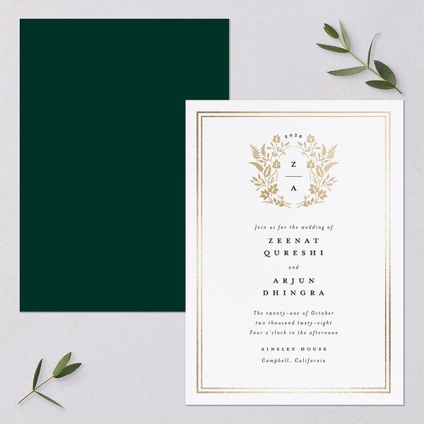 Rustic Kingdom Wedding Invitations Gold Dark Green Signature Blank No