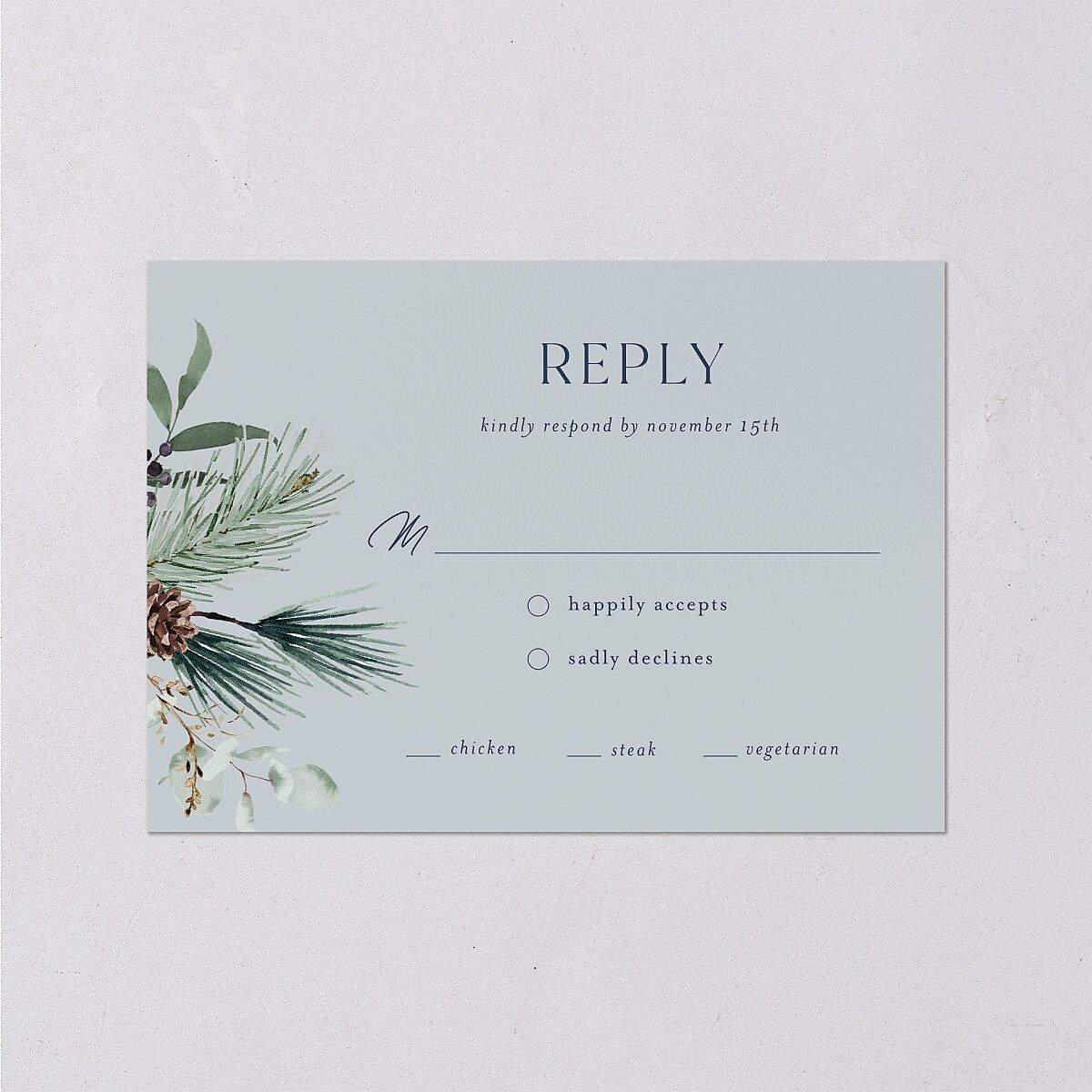 Rustic Pine Wedding Response Cards — view 1