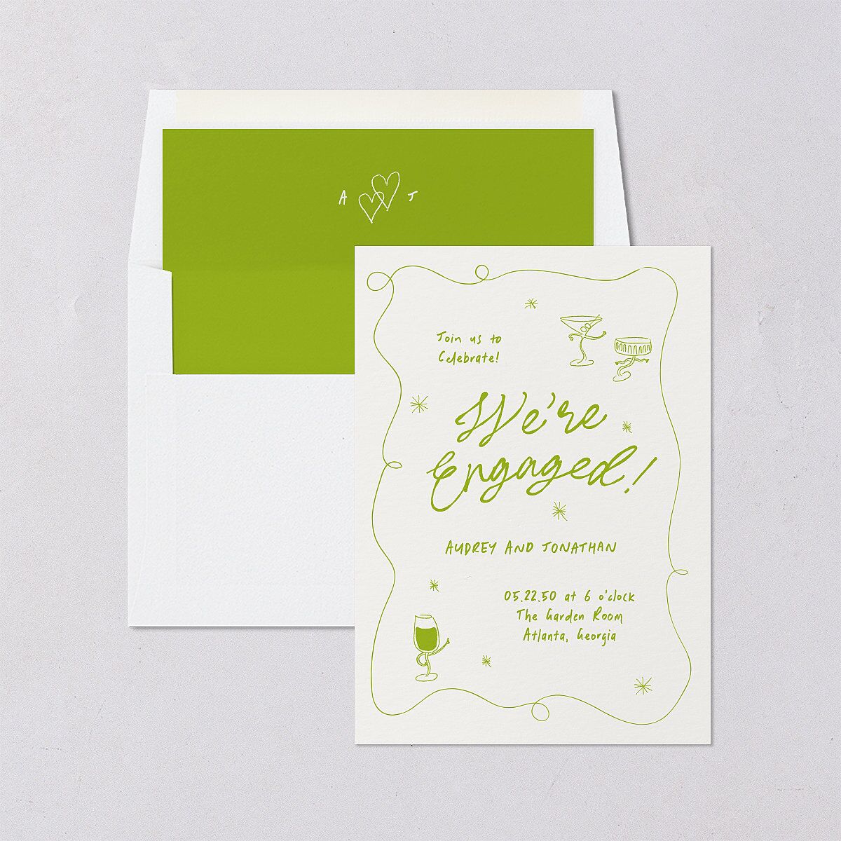 Whimsical Dancing Cocktails Engagement Party Envelope Liners Pear Standard