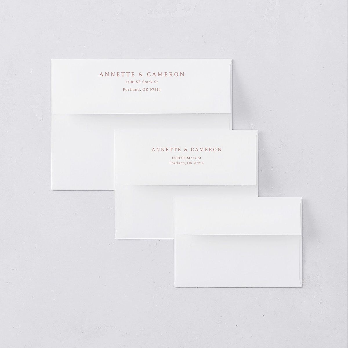 Floral Border Wedding Invitation Envelopes White Desert Rose Both Recipient and Return Addresses Standard Signature