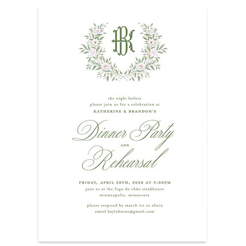 Luxury Floral Monogram Rehearsal Dinner Invitations Lavender Signature Blank Standard