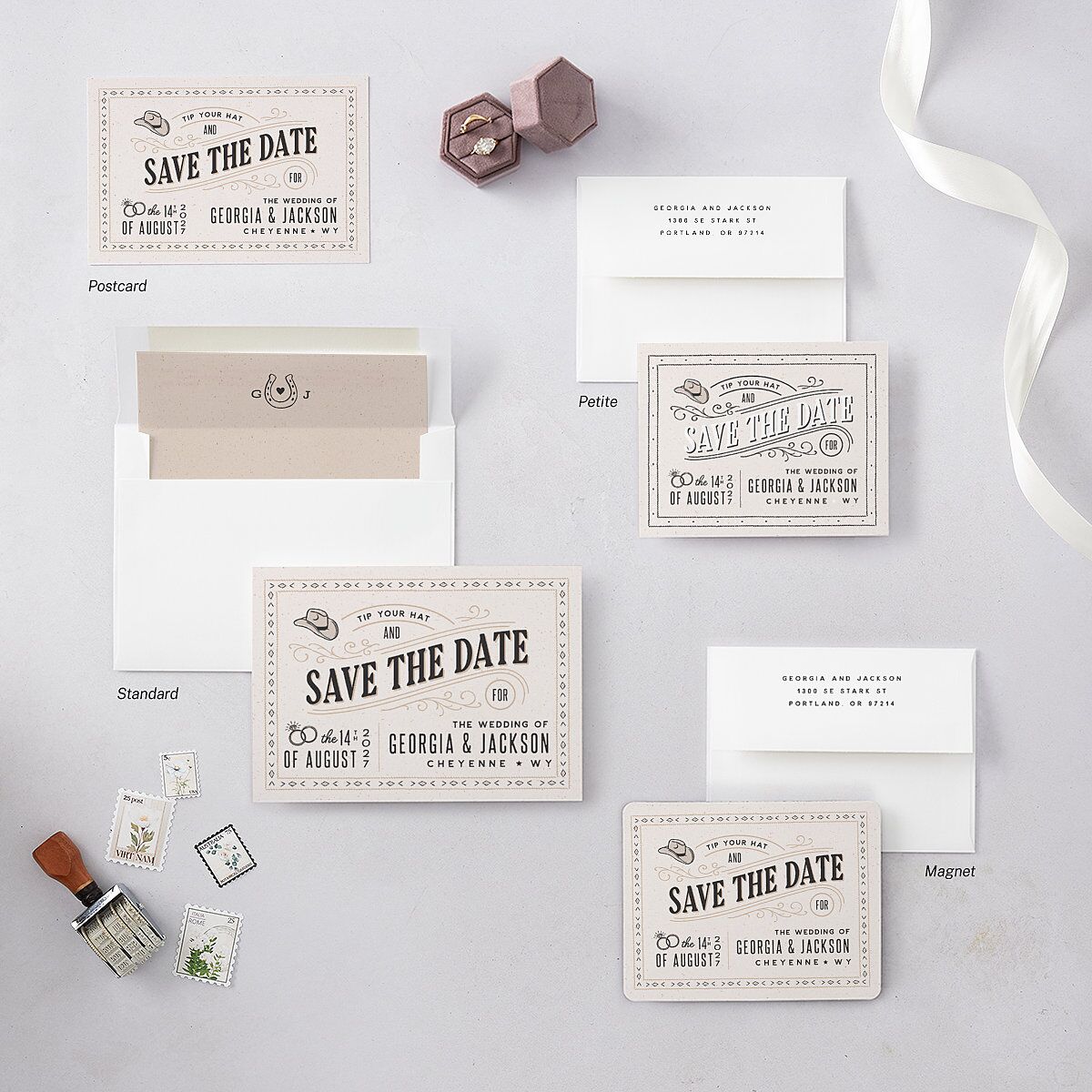 Western I Do BBQ Save The Date Magnets Taupe Magnet Paper