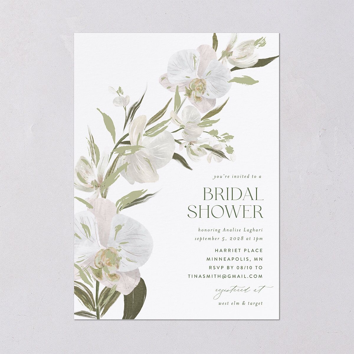 Elegant Orchid Bridal Shower Invitations Pure White Signature Blank Standard