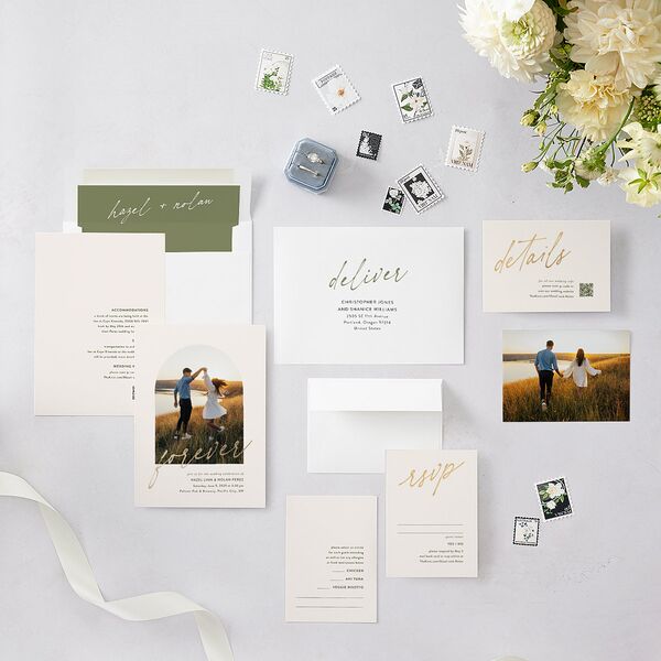 Forever Arch Foil Wedding Invitations Gold Moss Signature Blank No Standard