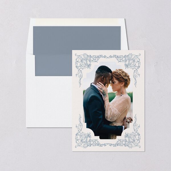 Romantic Rococo Save The Date Cards Dusty Blue Signature smooth Blank No Standard