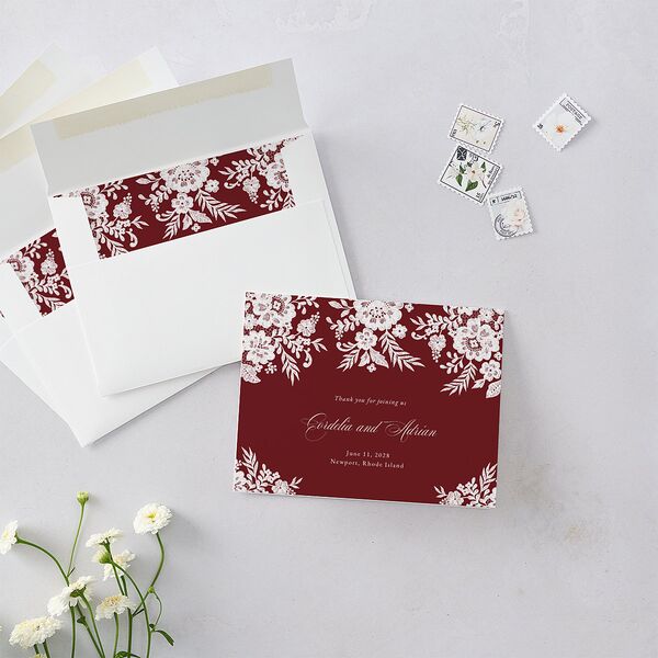 Ornate Lace Thank You Cards Maroon