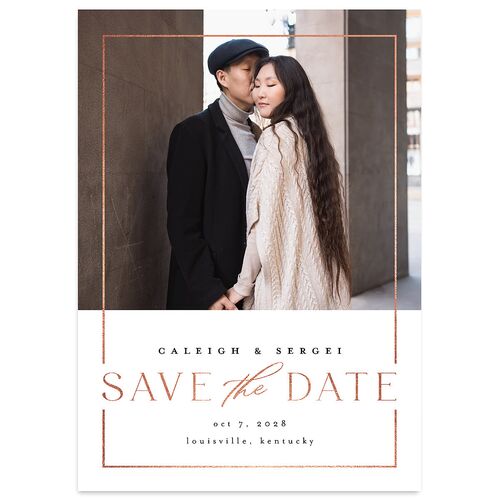 Elegant Frame Save the Date Cards Rose Gold Pure White Double thick Blank No