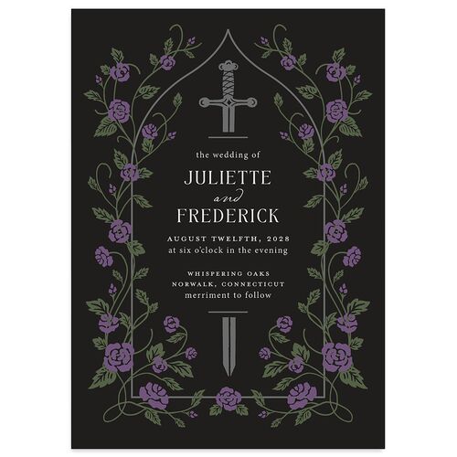 Sword and Roses Fantasy Garden Wedding Invitations Smoke Signature Blank No Standard