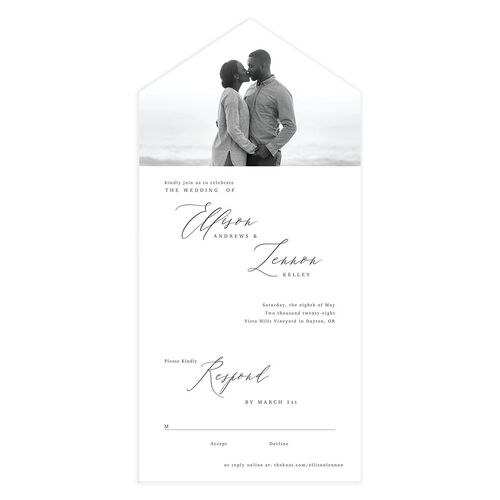 Minimal Calligraphy All-in-One Wedding Invitations Steel Gray Signature Light Both Recipient and Return Addresses