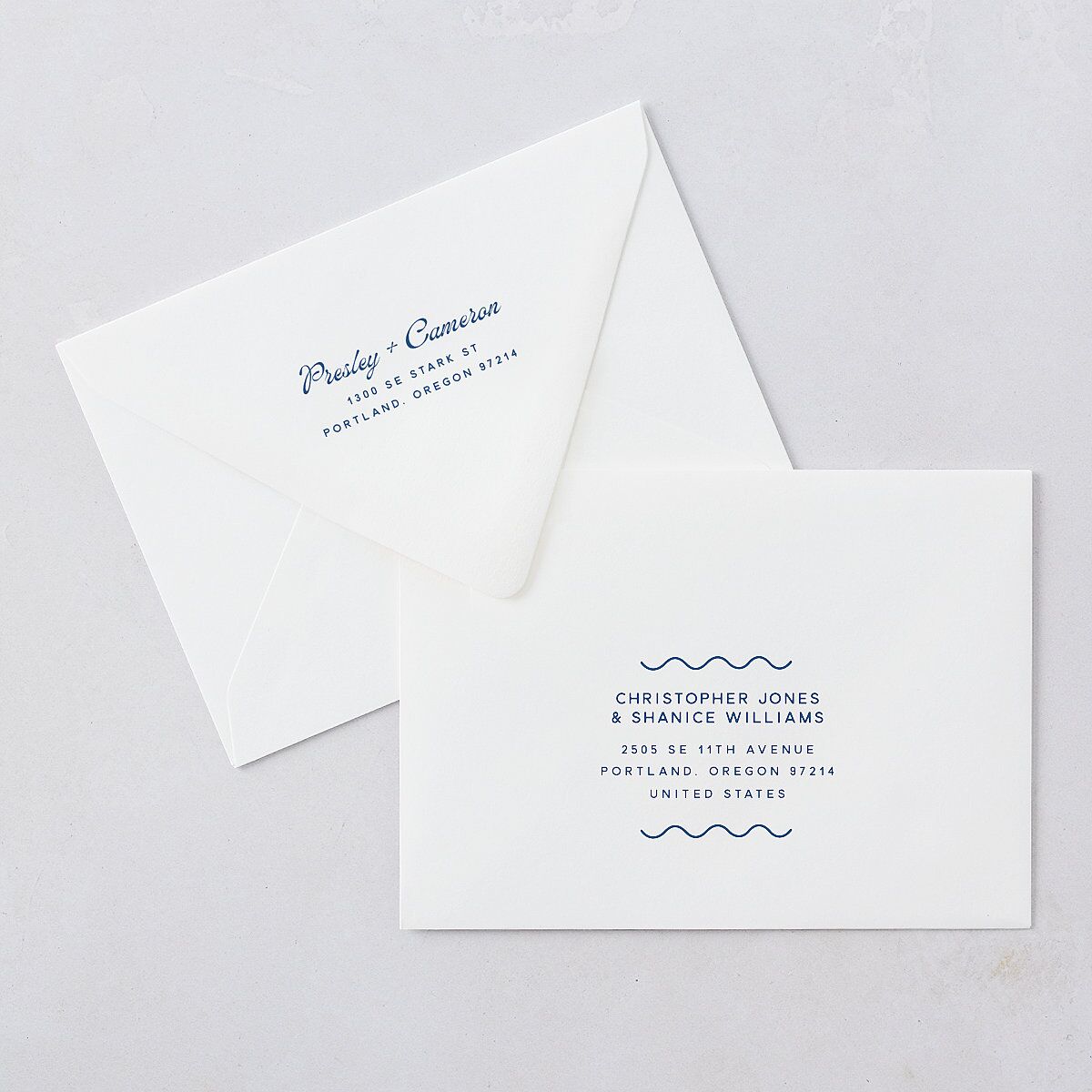Cabana Stripes Save The Date Card Euro Envelopes Lemon Luxe White Both Recipient and Return Addresses Signature