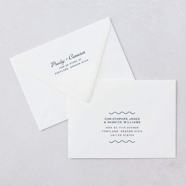 Cabana Stripes Save The Date Card Euro Envelopes Lemon Luxe White Both Recipient and Return Addresses Signature