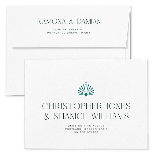 Modern Deco Save The Date Card Envelopes White Deep Lake Return Address Signature Standard