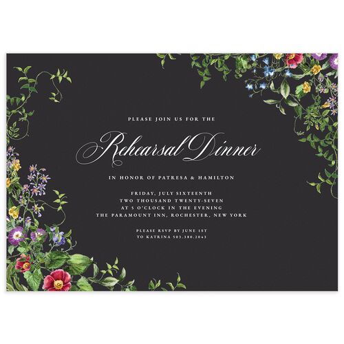 Opulent Garden Foil Rehearsal Dinner Invitations Licorice Signature Blank