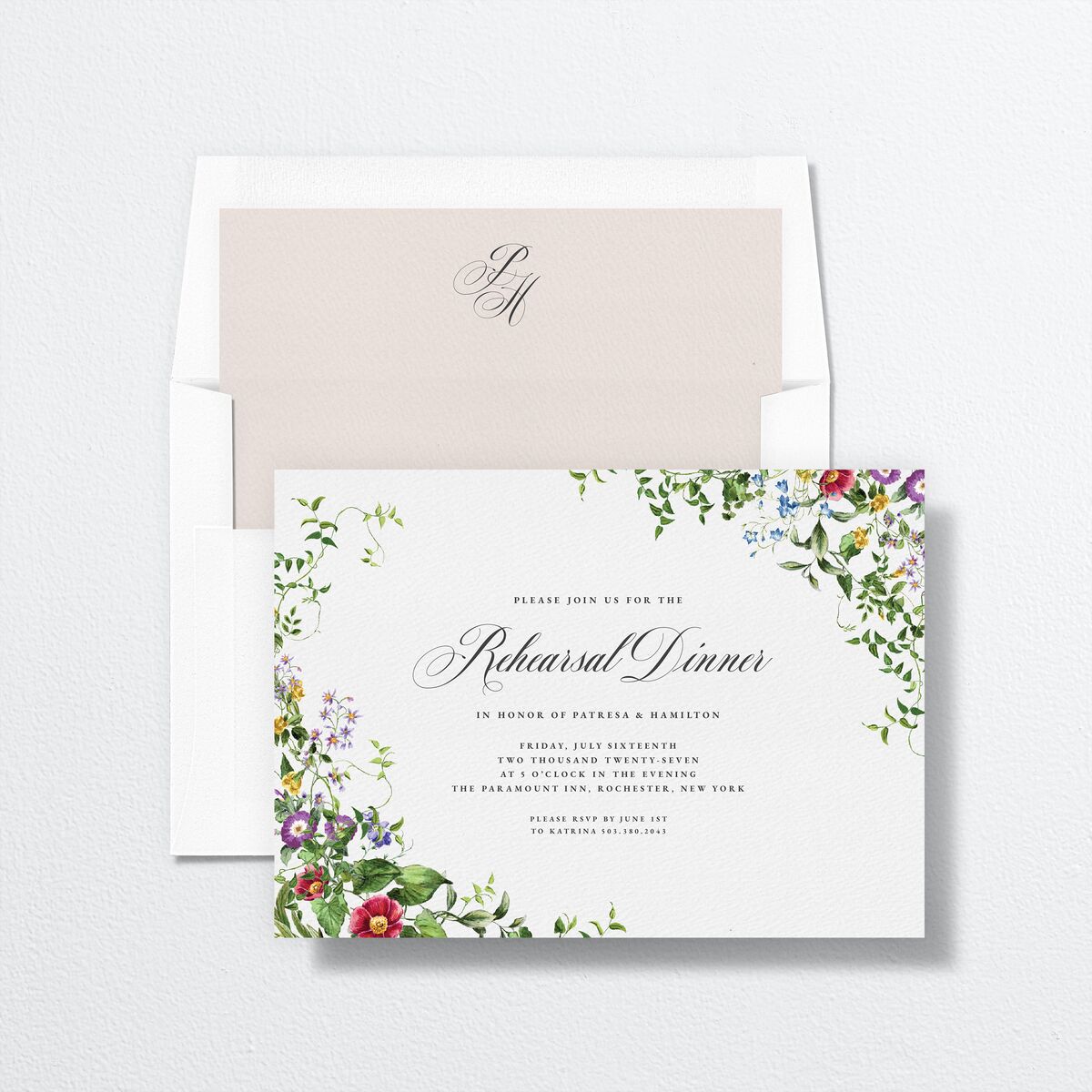 Opulent Garden Foil Rehearsal Dinner Invitations Pure White Signature