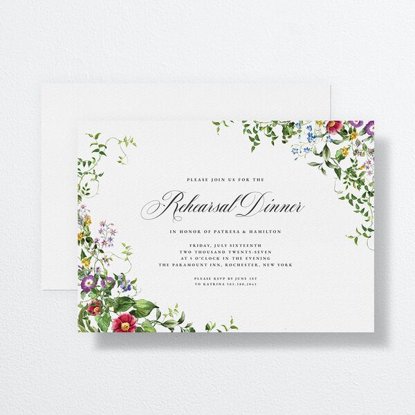 Opulent Garden Foil Rehearsal Dinner Invitations Pure White Signature