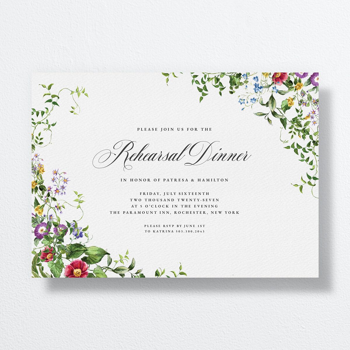 Opulent Garden Foil Rehearsal Dinner Invitations Pure White Signature