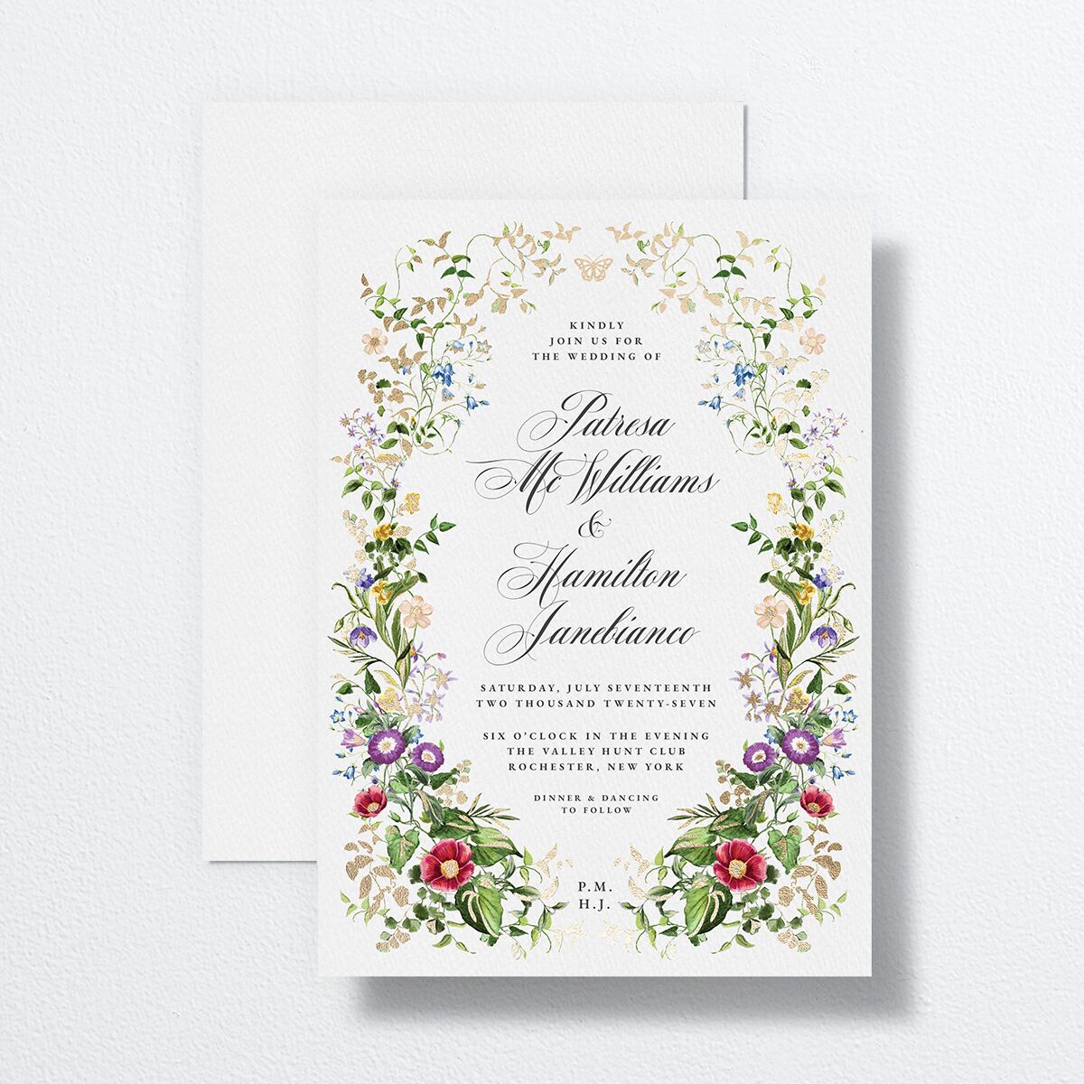 Opulent Garden Foil Wedding Invitations Gold Pure White Signature No