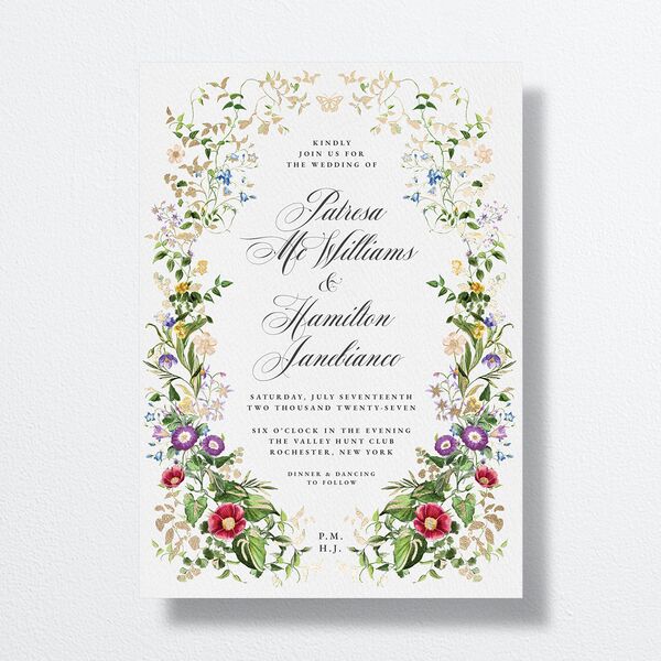 Opulent Garden Foil Wedding Invitations Gold Pure White Signature No