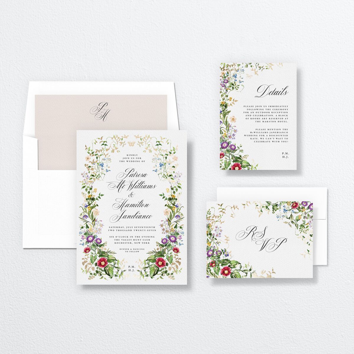 Opulent Garden Foil Wedding Invitations Gold Pure White Signature No