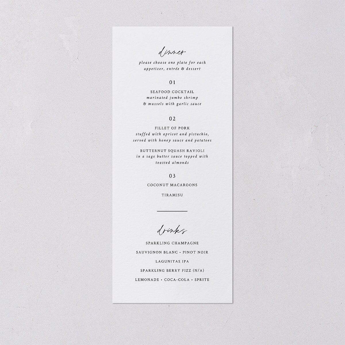 Captured Love Engagement Party Menus Pure White Signature