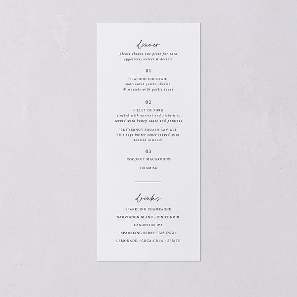 Captured Love Engagement Party Menus Pure White Signature