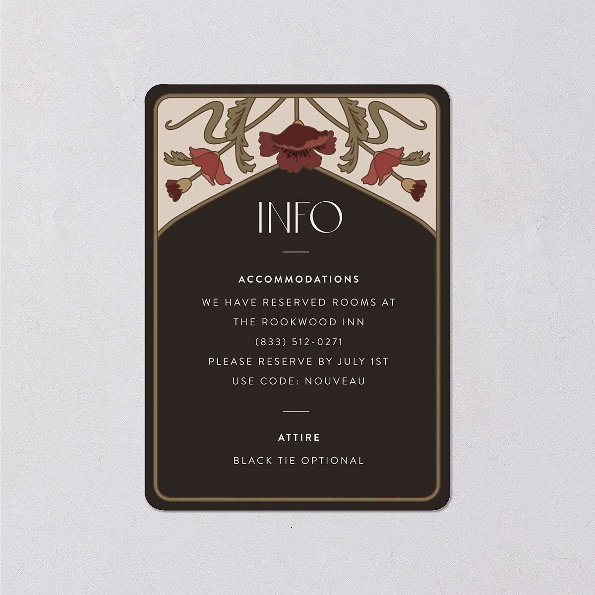 Vintage Nouveau Floral Wedding Enclosure Cards Merlot Signature Rounded