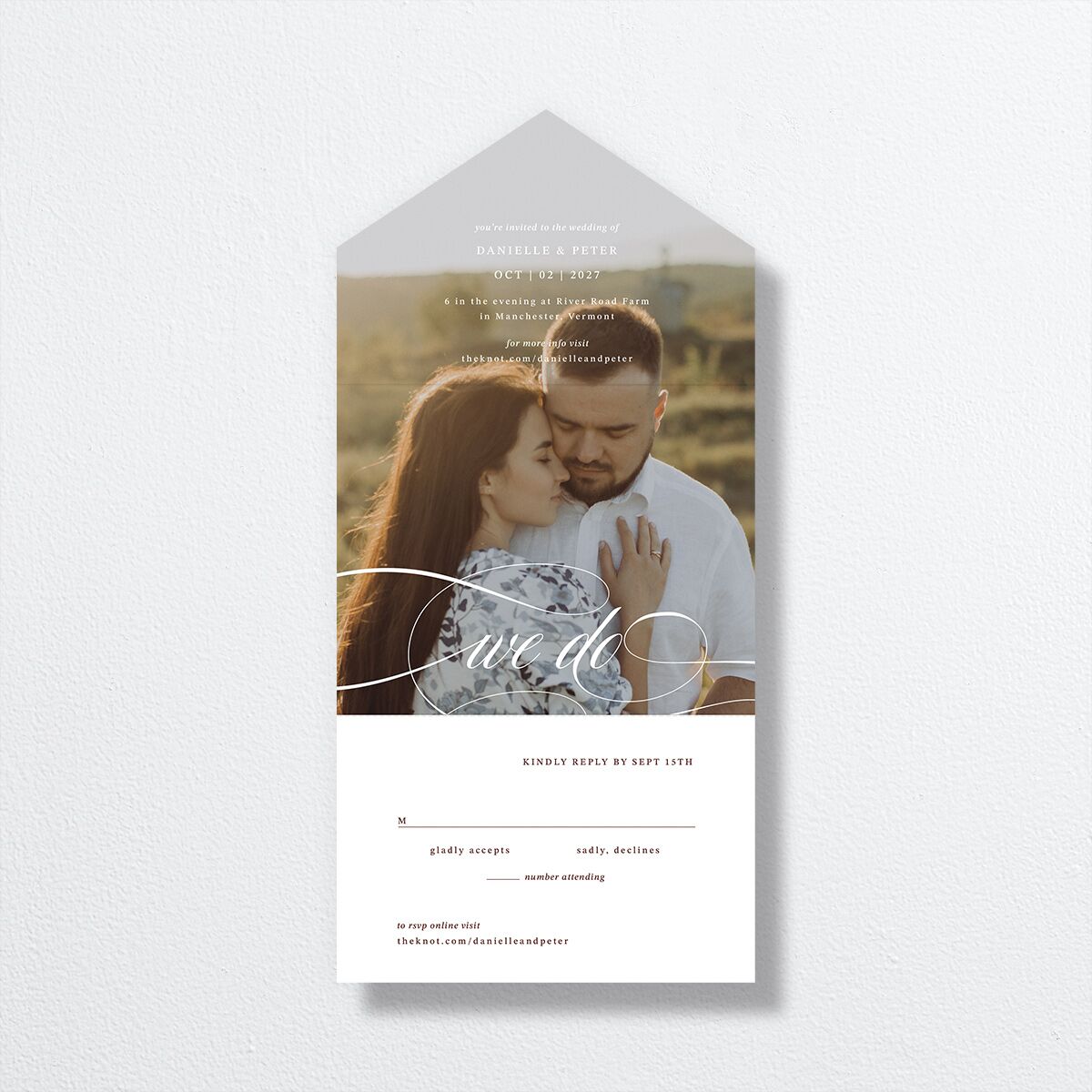 Photo Vow All-in-One Wedding Invitations Burgundy Signature Light Both Recipient and Return Addresses No