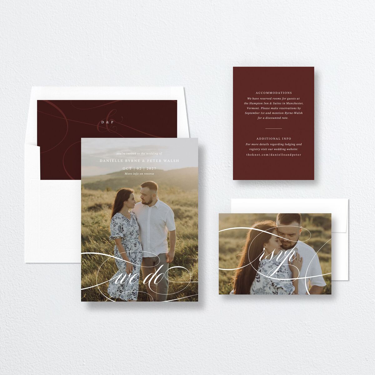 Photo Vow Wedding Invitations Burgundy Signature No Standard