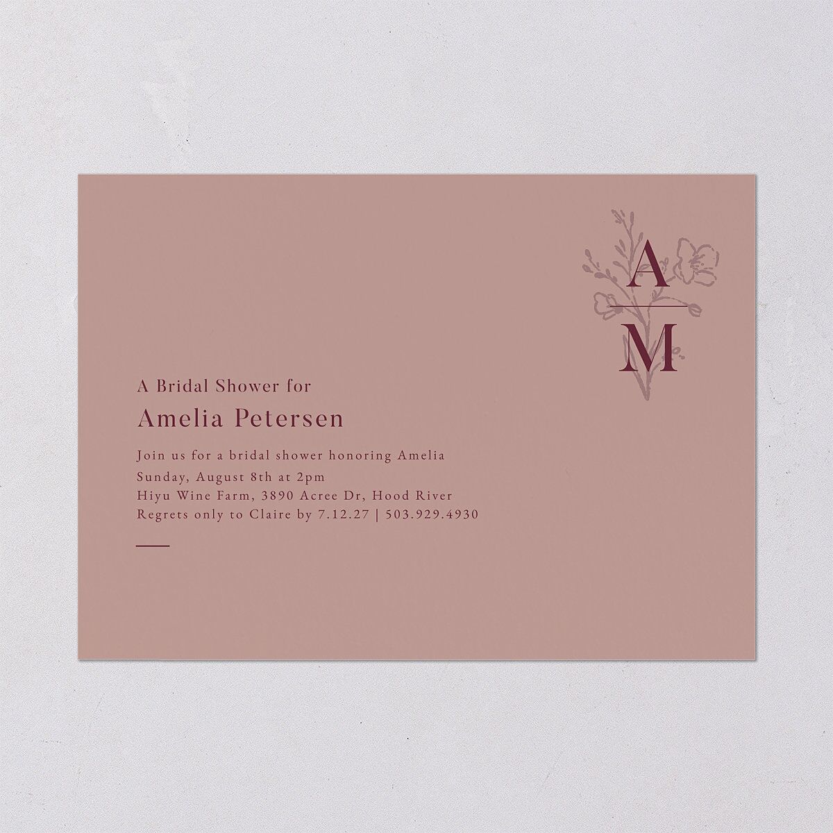 Rustic Monogram Bridal Shower Invitations Dusty Rose Signature Blank Standard